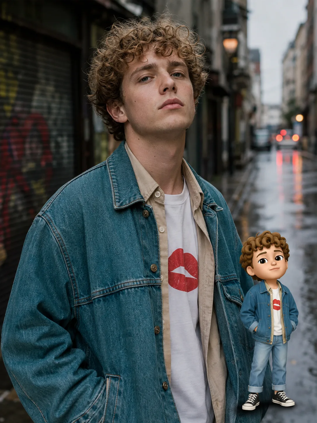 Photo-to-memoji composite of a young man with sticker-style character